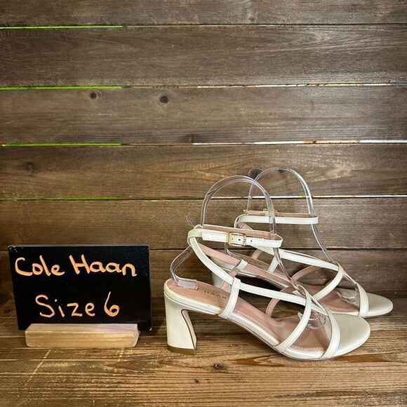 New‎ NIB Womens Cole Haan Amber Ivory Leather Strappy Heeled Sandals Size 6 B - Picture 1 of 6
